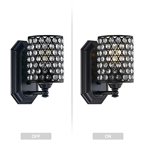 1 Light Crystal Wall Sconce Lighting with Black Finish,Modern Concise Style Wall Light Fixture Polyhedral Crystal Shade for Bathroom, Bedroom Living Room Bedside - Image 3
