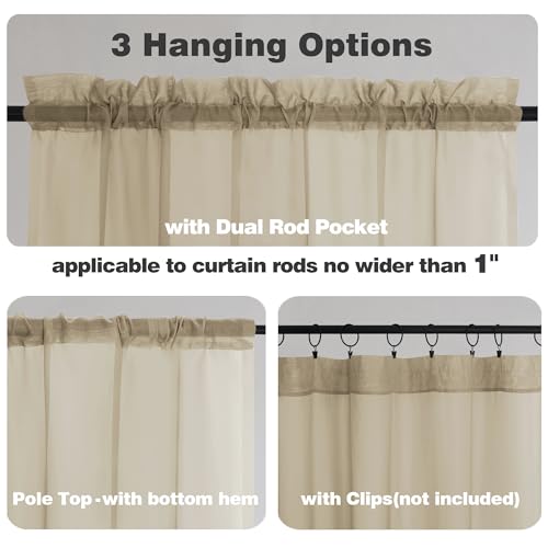 Image of Chyhomenyc Taupe Sheer Curtains 84 Inches Long 2 Panels, Light Filtering Taupe Curtains for Living Room, Soft Gentle Voile Rod Pocket Bedroom Window Drapes, 59Wx84L Inch, 2PCS