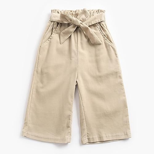 EnJoCho Girls Spring and Autumn Brown Big Pockets Solid Bowknot Pants Trousers Leggings Daily Wear Softball3