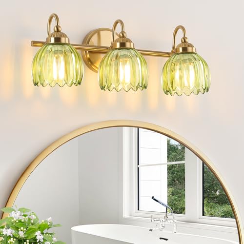 BrkNit Vintage Bathroom Light Fixtures, Brass Vanity Lights with Green