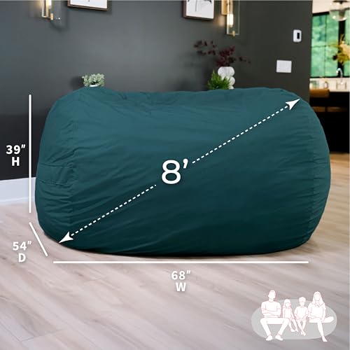 Image of Big Joe Fuf 8Ft Giant Foam Bean Bag Chair, Oversized Couch with Removable Cover for Kids, Teens, Adults, Deep Sea Lenox, 8 Foot | Premium Shredded Foam Filled, Velveteen, Adult-Sized Comfortable Seating, Supports Up to 300 lbs