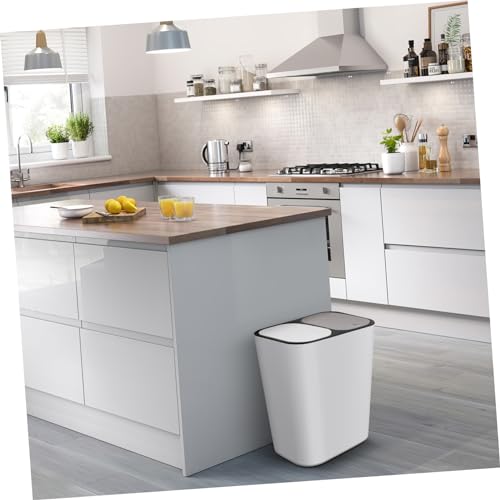 Caneca de basura con doble compartimento beige para baño miniatura 6