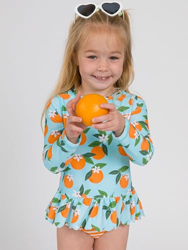 Image of RuffleButts Baby /Toddler Girls Scalloped Long Sleeve Rash Guard 2-Piece UPF50+ Sun Protected Swimsuit