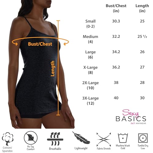 Image of Sexy Basics Women's Cotton Stretch Camisole Tanks | Adjustable Spaghetti Strap Tank Top | Multi Packs & Colors