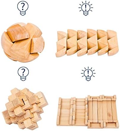 Holzsammlung Set of 9 3D Wooden Puzzles IQ Challenge Brain Teaser Lock Logic Intellectual Educational Toy Jigsaw Puzzle Removing Assembling Diamond Cube for Adult/Kids #9