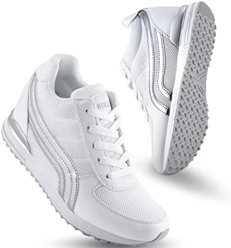Rollstep White Wedges Sneakers for Women Hidden Heel Platform Walking Shoes Ladies White Size 8