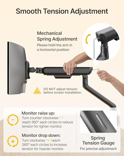 Image of monTEK Mechanical Spring Single Monitor Arm with USB for 40in Screen Black | Built-in One-Way Bearing, Holds 26.4 lbs, VESA 75 /100mm, C-Clamp /Grommet Base & Cable Management, Office, Home, Game