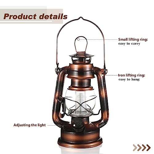 Image of Hortsun 2 Pieces 8 Inch Vintage LED Hurricane Hanging Lantern | 12 Warm Leds, Dimmer Switch, Battery Operated, Farmers Hanging Lantern for Indoor Outdoor Camping Usage Decor