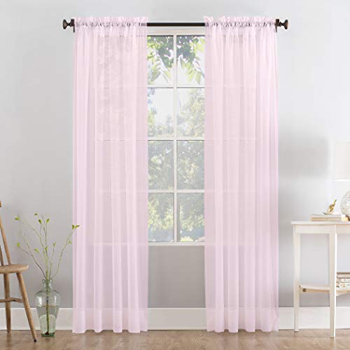 Megachest a pair of slot top voile curtains (Blush, 56" wideX90 drop 2 Panels), W 56" x L 90" (2 Panels)