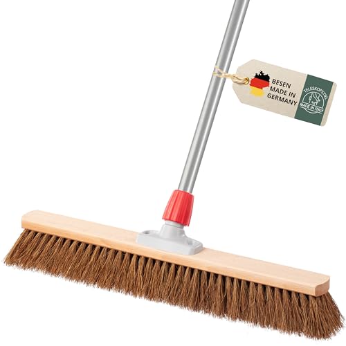 Kokosbesen 60 cm mit Stiel, Besen Kokos mit Teleskopstiel, Straßenbesen breit mit Kokosborsten, Saalbesen Kokos, Besen mit Kokosborsten, Kehrbesen mit Naturfaser
