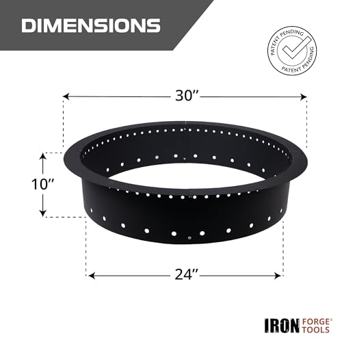 Image of Iron Forge Tools Smokeless Outdoor Fire Pit Ring Insert 30 Inch Round | heavy duty steel, permanent fire pit rings, backyard bonfire, smokeless firepit, 24 inch inner ring, pit liner insert