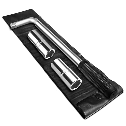pgroup Telescoping Lug Wrench, Extended Lug Wheel Wrench with 17mm/19mm(3/4”), 21mm(13/16”)/22mm(7/8”) Chrome Vanadium Steel Sockets for Car, Truck, Vans