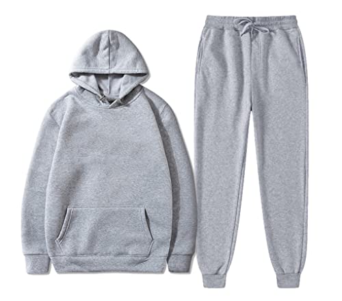 Survêtement homme ensemble polaire épais et doux avec sweat à capuche gris XXL