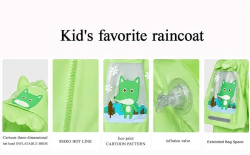 Image of FashionIO Hooded Raincoat for Kids with Wide /Inflated Brim Solid PVC Student Kids Raincoat with School Bag Rain Cover Cartoon Print Raincoats