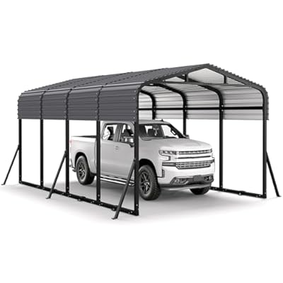 Jocoevol 12x20FT Metal Carport, Heavy Duty Car Garage w/Reinforced Support Rods and Windproof Ground Anchors, All-Weather Multi-Use Outdoor Shelter for Car, Boats and Truck