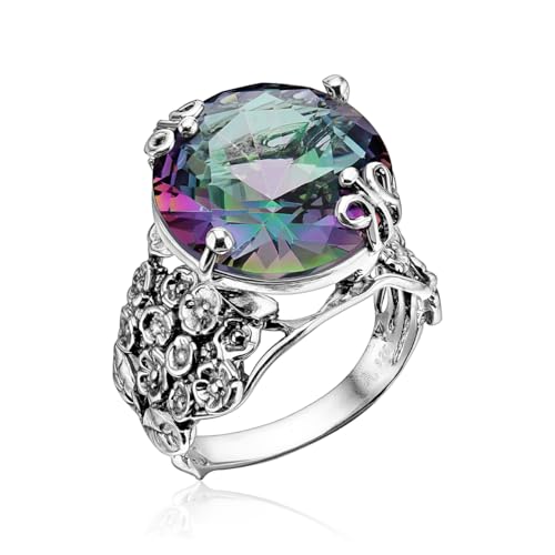 JEAN RACHEL JEWELRY Bague en Argent Sterling 925 - Design Vintage Fleurs et Papillons avec Zirconium Rond - Bijou Artisanal Fait Main, Hypoallergénique, Sans...