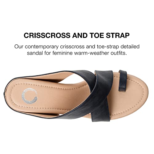 Journee Collection Womens Rayna Wedge Sandals Criss Cross Straps With Open Toe And Tru Comfort Foam Insole, Navy, 8 #TOP3