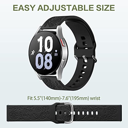 Snblk Flower Engraved Bands Compatible With Samsung Galaxy Watch 4 Band 40Mm 44Mm, 20Mm Strap For Galaxy Watch 5 40Mm 44Mm/Watch 5 Pro 45Mm/Galaxy Watch 42Mm/Watch 3 41Mm/Active 2 40Mm 44Mm, Black #TOP7