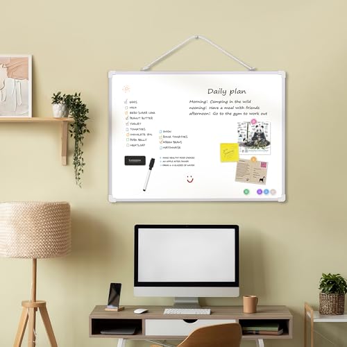 Lumspax Dry Erase Board for Wall, 24" x 18" Double-Sided Hanging Magnetic Whiteboard with 6 Markers, 6 Magnets and 3 Mini Sticky Notes, Large White Board for Kids, School, Home, Office - Image 2