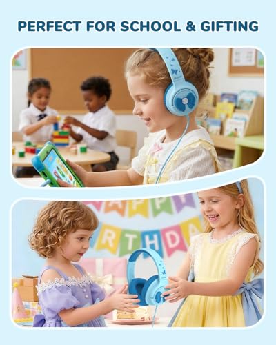 Image of iClever C371 Kids Headphones with Cord for School Boys Girls Travel Gift | SafeSound Tech3.0, Stereo Sound, 3.5mm Jack, Foldable, Durable Headband, Safe Wired Headphones for Kids, Powder Blue