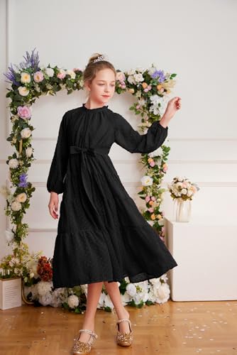 GRACE KARIN Girls Long Sleeve Dress A-line Flowy Maxi Dresses for Girls 5-14 Years2