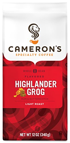 Cameron's Coffee Highlander Grog Flavored Whole Bean Coffee, Light Roast, 100% Arabica, 12-Ounce Bag, (Pack of 1)