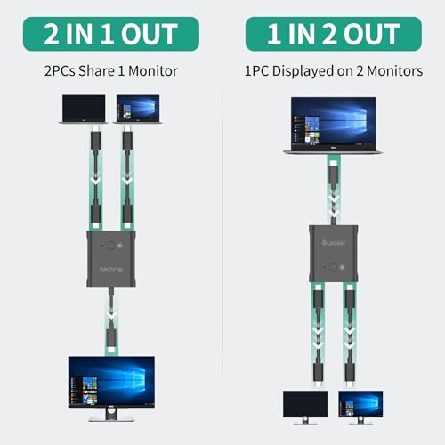 Image of SUIDEK USB C Switcher, Bi-Directional USB-C Switch 8K@60Hz with PD 100W Charging 2 in 1 Out /1 in 2 Out Included 5V Power Adapter, Incompatible with Thunderbolt Interface