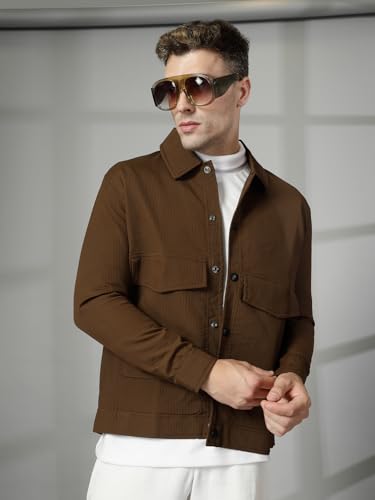 Image of CHKOKKO Men's Fleece Solid Winter Wear Regular Fit Standard Length Jacket