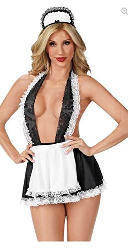 Shangrui Falda de Criada de Encaje de Halter con Cuello en V Uniforme de Cosplay Falda de Clubwear