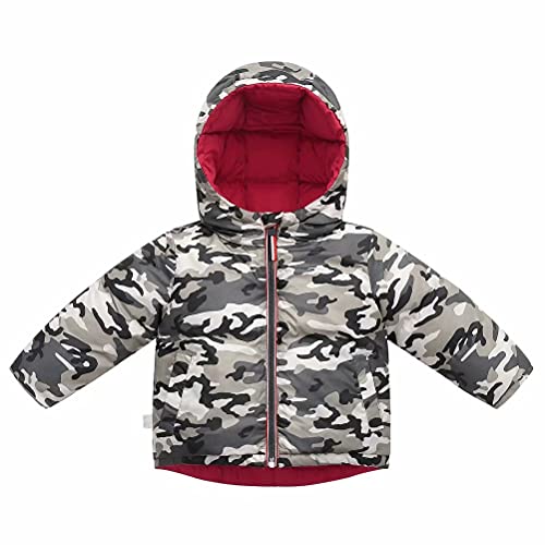 Children's Down Padded Jacket Hooded Double-Sided Wear Boys And Girls Thick Winter Coat (Red 2-3T) #TOP1