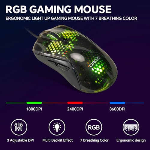 CHONCHOW 60% Gaming Keyboard and Mouse Combo, 68 Keys Wired LED RGB Backlit Black Gaming Keyboard and RGB Backlit, Small Light up Keyboard for PC Xbox PS4 Gamers and Work (Black-White)