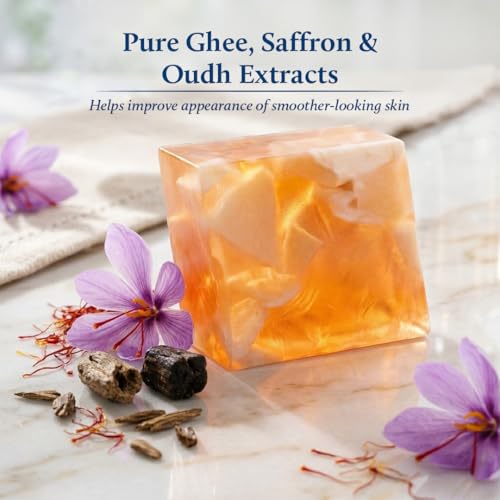 Image of Blue Nectar Ghee Soap with Saffron & Oudh | Ayurvedic Body Soap Bar for Smoother Skin | Natural Glutathione, Kojic Acid & Glycerine | Sulphate & Paraben Free (150 g)