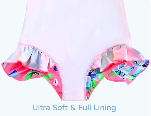 Image of Snowheart Girls Bathing Suit Toddler Swimsuit Girl Hawaiian Floral Ruffle One-Piece Breathable Swimwear 4-10T