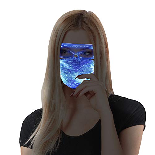 SAFEBAO LED Light up Face Mask and Light Up Glasses USB Rechargeable Glowing Luminous Dust Mask for for Men Women Face Mask Music Party Christmas Halloween Black
