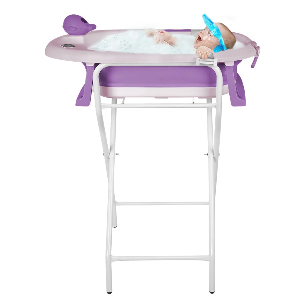 Babybadewanne mit Ständer, ergonomisches Babybad mit Ständer, Organizer für Eltern,Kinderbadewanne mit Badesitz, für Babys von 0-36 Monaten ((Stil 5) 81,5 x 48 x 21 cm – Violett)