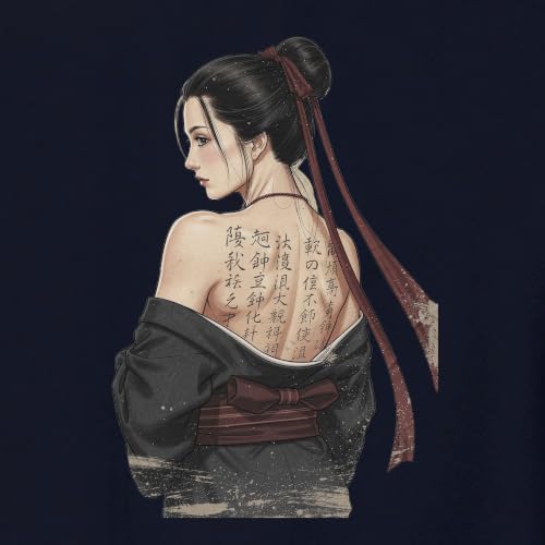 Printera Geisha Anime Girl Sweat-shirt calligraphie japonaise, bleu marine, XL – vue 3
