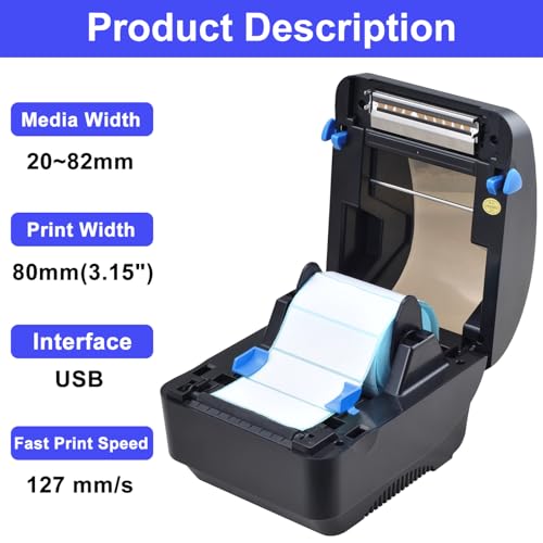 LENVII 3 Inch (80mm) Thermal Label Printer | 203 DPI High-Speed Barcode Printer | 127mm/s Printing for Shipping Labels | Compatible with Windows &... - Image 5