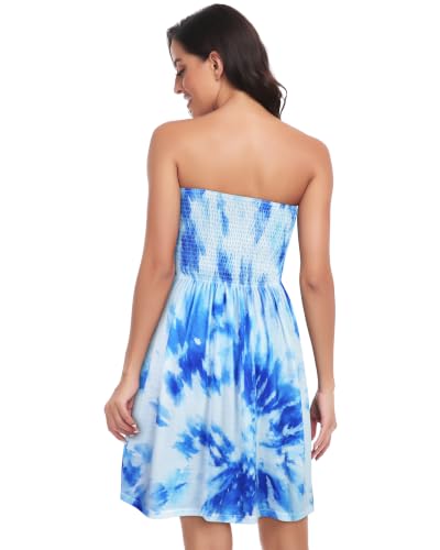 Image of Summer Dress for Women Beach Boho Strapless Cover Ups Off Shoulder Floral Sundresses