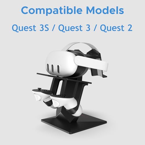 Image of DigiCharge VR Headset Stand for Meta Quest 3S / Quest 3 / Oculus Quest 2 Holder Stand VR Mount Display Storage for Headset and Touch Controllers