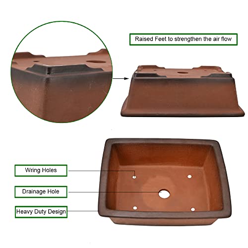 Muzhi Decorative Ceramic Bonsai Planter Pot 8.5 Inch With Tray, Breathable Unglazed Rectangle Terracotta Clay Pot For Tree Succulent Cactus Indoor Outdoor Red Brown #TOP2
