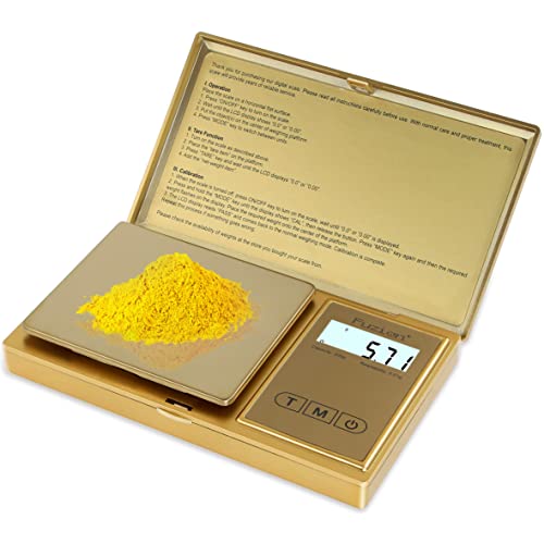 Fuzion Gram Scale, 200Gx0.01G Digital Pocket Scale Gold Titanium Plating, High Precision Small Scale, 6 Units Jewelry Scale With Back-Lit Lcd, Tare Function For Food, Powder, Herb, Arrow, Travel #TOP6