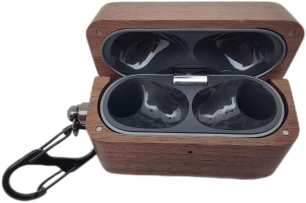 Handmade Nature Wooden Case Compatible with Huawei Freebuds Pro 3 Genuine Real Wood Protective Case Cover with Carabiner (Walnut)