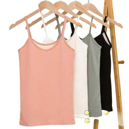 Image of Women's Thermal Fleece-Lined Ribbed Camisole Tank Top -School Girls Adjustable Spaghetti Strap Undershirt, Winter Warm Base Layer Cami, Soft Stretch Sleeveless Top