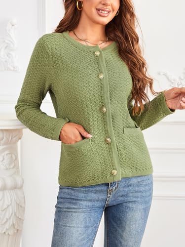 Women's Casual Cardigan Sweaters Open Front Long Sleeve Button Down Crew Neck Knit Jackets with Pockets4