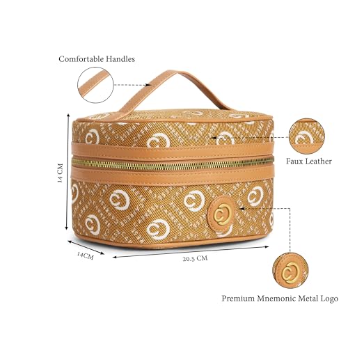 Image of Caprese Florida Small Vanity Bag for Women | Elegant & Classic Design with Spacious Storage for Jewelry, Makeup, Necklaces, Rings & More | Perfect for Travel & Special Occasions (Tan)