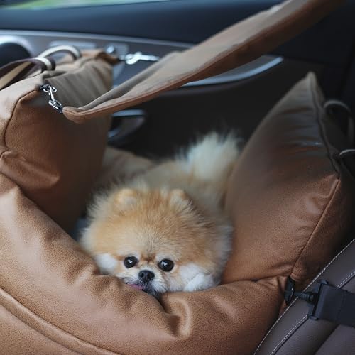 Premium PU Leather Dog Car Seat & Bed with Removable Sunshade, Tr...
