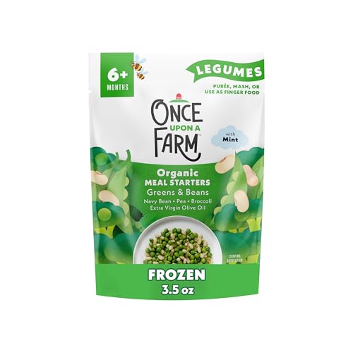 Once Upon a Farm Frozen Organic Baby Food Broccoli Peas & Navy Beans with Olive Oil & Mint Plant-Rich Meal 3.5 Ounce