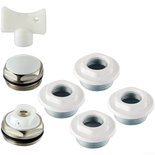 Kit de montaje de radiador de aluminio de 1 pulgada a 3/4 pulgadas con válvula de ventilación de cobre, incluye llave de válvula de purga de aire manual y adaptadores de radiador izquierdo/derecho (1