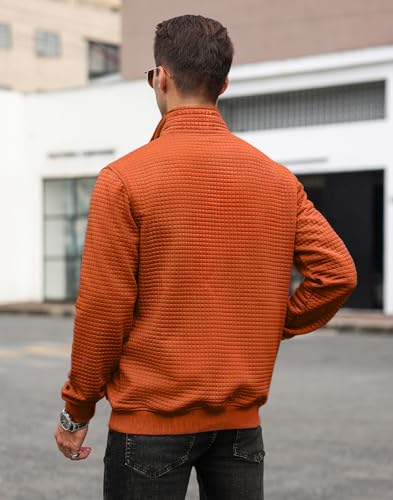 Men's Quilted Sweatshirt Casual Waffle Stand Collar Button Pullover Sweatshirts3