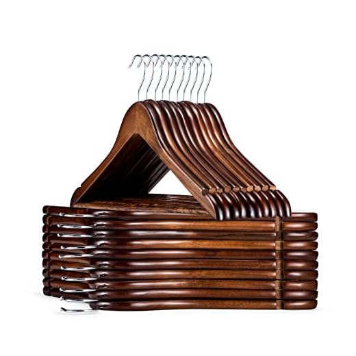 HOUSE DAY Wooden Hangers 30 Pack, Solid Wood Coat Hanger Heavy Duty, Smooth Finish Bulk Wood Hangers, High-Grade Wooden Clothes Hanger with Non Slip Pant Bar, 360° Swivel Hook